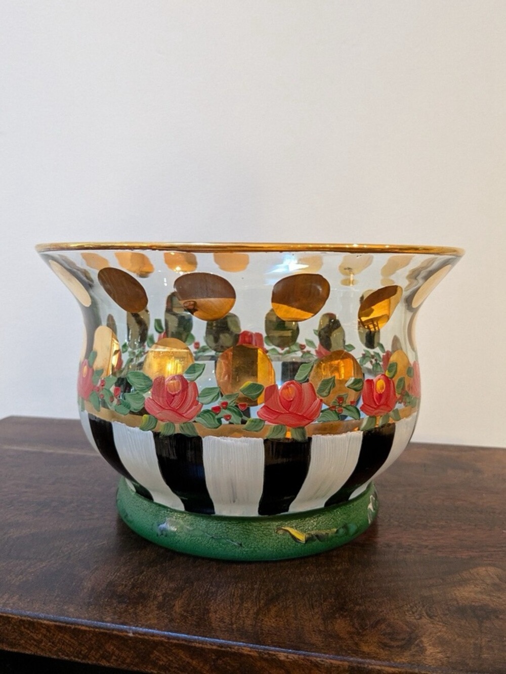 Hand-Painted Glass Floral Bowl with Gold Accents - Multicolor